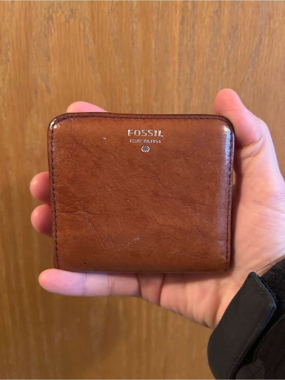 Fossil Men's Leather Card Holder Wallet in Cognac Brown